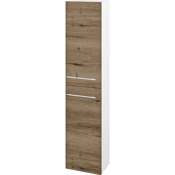 Koupelnový nábytek Dřevojas Vysoká skříň DOS SV1D2 35 - N01 Bílá lesk / Úchytka T02 / D21 Tobacco / Levé