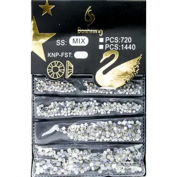 Nailee Kamínky na nehty sada C-5 čiré - 1440 ks, mix velikostí