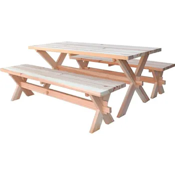 Zahradní sestava Dřevěná venkovní sestava nábytku stůl + 2 lavice masivní dřevo nelakované, 180 cm