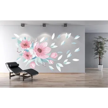 Samolepící dekorace Samolepka na zeď pro interiér kytice růžových květů 120 x 240 cm