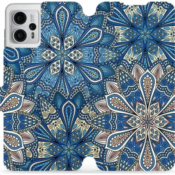 Pouzdro na mobilní telefon Flipové pouzdro Mobiwear - Motorola Moto G23 - V108P Modré mandala květy (Knížkové flip pouzdro, obal, kryt na mobil Motorola Moto G23 - V108P Modré mandala květy, materiál Umělá kůže + TPU - ochrana 360°, stojánek, silikonová vanička, magnetické zavírání