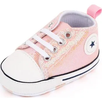 Dětská sálová obuv Lesklé capáčky "plátěné sneakersky" Barva: světle růžová, Stélka: 12 cm (7-12m)