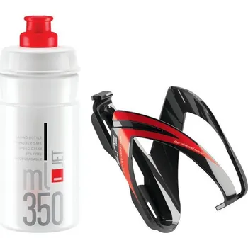 Košík na láhev ELITE KIT CEO košík lesklý černý/červený + láhev JET čirá/červená, 350 ml