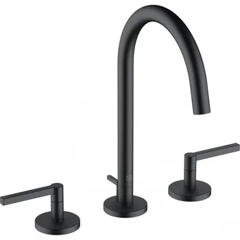 Vodovodní baterie KLUDI NOVA FONTE Puristic umyvadlová baterie s výpustí Push-Open a otočným výtokem, 3-otvorová instalace, matná černá, 201433915