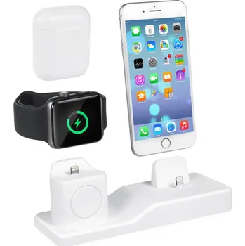Nabíjecí stanice / stojánek pro Apple iPhone + AirPods + Watch - silikonový - bílý