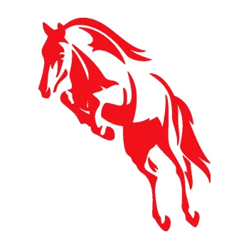 Samolepící dekorace SAMOLEPKA Kůň 099 levá ve skoku na zadních (10 - červená) NA AUTO, NÁLEPKA, FÓLIE, POLEP, TUNING, VLASTNÍ TEXT, TISK, AUTOSAMOLEPKY.cz, POLEPY, OBRÁZEK, LOGO, SAMOLEPKY