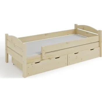 Dětská postel Smrková dětská dřevěná jednolůžková postel se zábranou a úložným prostorem Macius maršal smrk odstíny: surové provedení