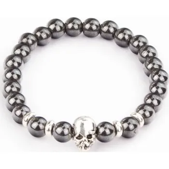 Náramek Hematit lebka stříbrná - 8mm