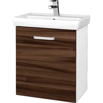 Koupelnový nábytek Dřevojas Koupelnová skříňka DOOR SZD 55 - N01 Bílá lesk / Úchytka T01 / D06 Ořech / Levé