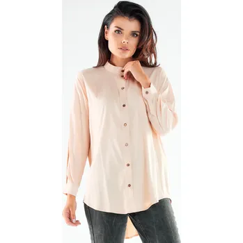 Dámská košile Elegantní košile se stojatým límečkem s dlouhým volánem A525 Barva: Béžová, Velikost: L/XL