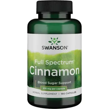 Přírodní produkt Swanson Full Spectrum Cinnamon 375 mg (širokospektrální přípravek ze skořice), 180 kapslí