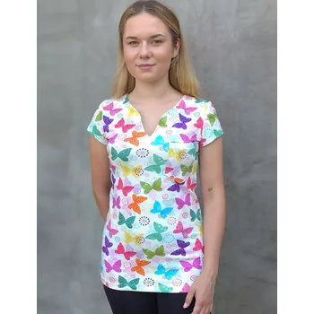 Primastyl NINA - Praktické zdravotnické triko s motýlím potiskem Velikost: M