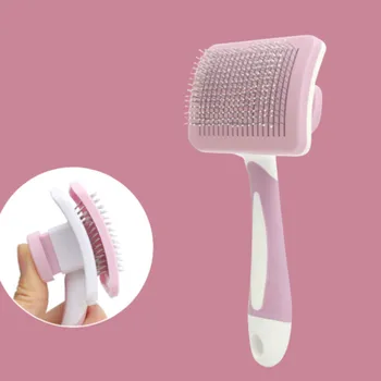 Kartáč pro zvířata Růžový samočistící kartáč na vyčesávání pro psa