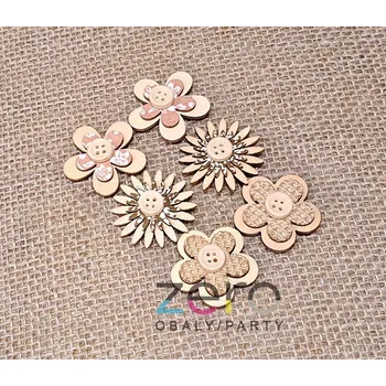 Party dekorace Květ dřevěný samolepicí (6 ks) - přírodní (mix)