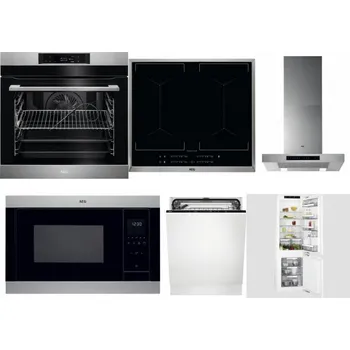 Set domácích spotřebičů AEG BPK742380M + AEG Mastery DoubleBridge IKE64450XB + AEG Mastery DBB5660HM + AEG Mastery MSB2547D-M + AEG FSK73607Z + AEG Mastery FlexiShelf SCE818D3LC