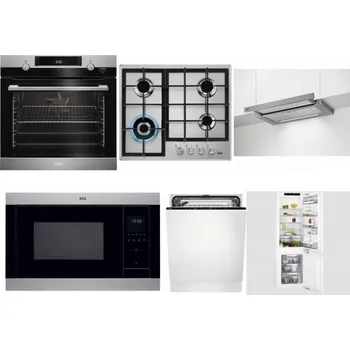 Set domácích spotřebičů AEG Mastery SteamBake BCK455350M + AEG Mastery StepPower HGB64420SM + AEG DPE5660M + AEG Mastery MSB2547D-M + AEG FSK73607Z + AEG Mastery FlexiShelf SCE818D3LC