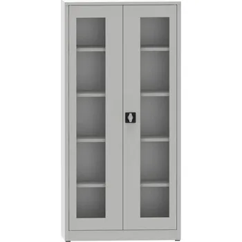 Univerzální ocelová skříň s prosklenými dveřmi, v x š x h: 1950x950x400 mm, 4 police, barva šedá RAL7035
