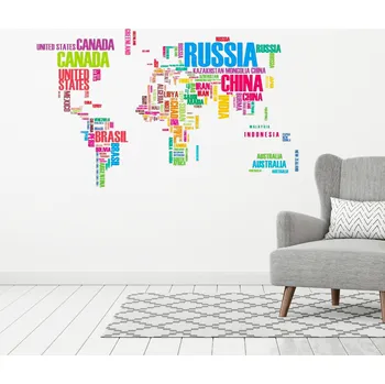 Samolepící dekorace Samolepka na zeď "Mapa světa 2 - barevná" 74x122cm