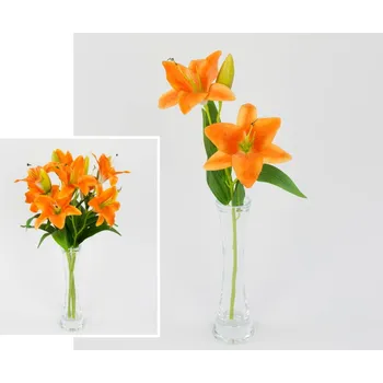 umělá květina Umělá květina lilie - větvička 50 cm 2 květy 11 cm jedno poupě - ORANŽOVÁ