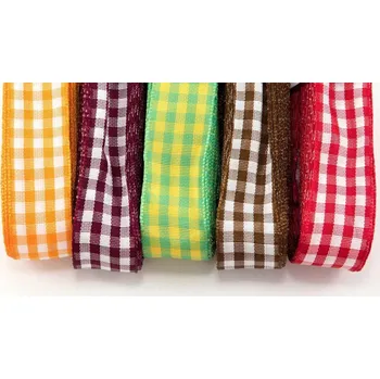 Stuha Kostičkované stuhy - oranžová, vínová, zelená, hnědá, červená - šíře 2,5 cm Červená