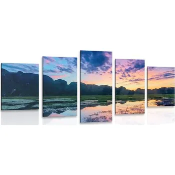 Obraz Dovido 5-dílný obraz romantický západ slunce v horách