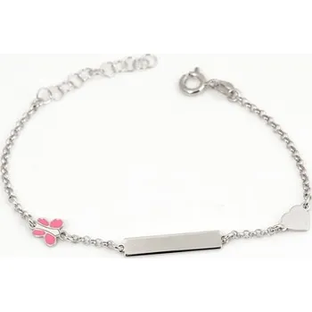 Náramek Dětský stříbrný náramek s destičkou, motýlkem a srdcem 14-17 cm 75386F