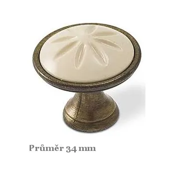 Nábytkové kování Retro nábytková úchytka LINDA, kov / plast, staromosaz, průměr 34 mm 1919-34 ZN31 A78
