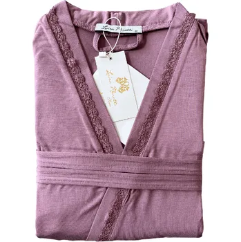 Dámská noční košile Dámská bambusová košilka ERICA s županem - Borůvková, XL, Luisa Moretti