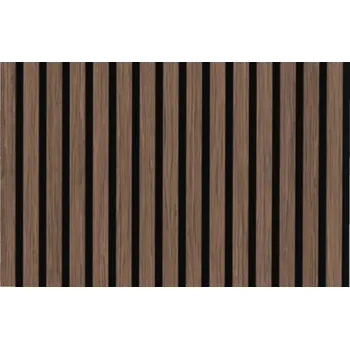 Obklad HTI Akustický dekorativní lamelový panel Ořech Formát (mm): 1395x600x20 (0,84m2), Podklad: černá