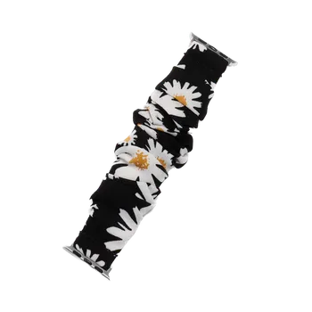 Příslušenství k chytrým hodinkám Elastický řemínek ve stylu gumičky pro Apple Watch 42/44/45/46/49mm Barva: Černá s bílými květy