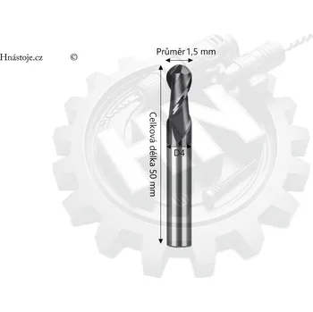 Fréza Monolitní tvrdokovová rádiusová fréza Ø1,5xD4x50L ( 2-břitá ) 70HRC-BLACK