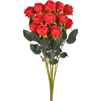 umělá květina Kytice umělých růží 5 cm x 54 cm 12 ks - červená