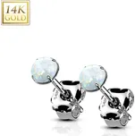 Šperky4U Zlaté 14ti karátové náušnice s bílými opály - ZLW-OP17-03