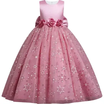 Dámské šaty Čína Dívčí elegantní šaty s bohatě zdobenou, nabíranou sukní Barva: Růžová, Velikost: 150 (9-10 let)