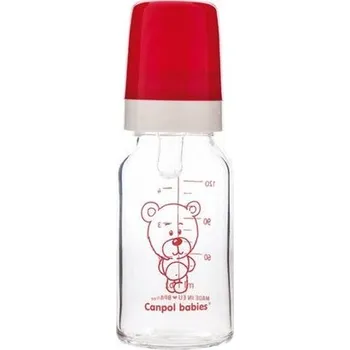 Kojenecká láhev Canpol babies Skleněná láhev s úzkým hrdlem TEDDY FRIEND 120ml - červená