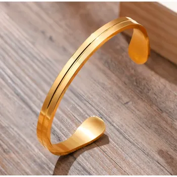 Náramek B-TOP Pánský pevný nerezový náramek s rýhou Druh barvy: Zlatá