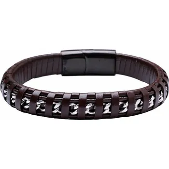 Náramek Pánský hnědý kožený náramek Curb barva stříbra spona černá obvod cca 21 cm