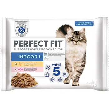 Krmivo pro kočku 52x85g Perfect Fit Indoor 1+ - Kuřecí a losos míchané balení