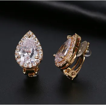 Náušnice B-TOP Třpytivé náušnice klipsy kapka Druh barvy: Zlatá