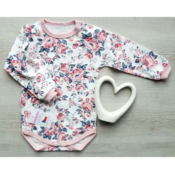 Kojenecký body AMÁLKA Bavlněné body smetanové, pudrové květy Velikost: 68