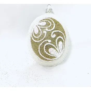 Vánoční ozdoba Irisa Bílý skleněný disk s dekorem květů tvořících dvě srdce ( velikost 10 cm v dárkové krabičce ) Velikost: 10 cm, Balení: 1ks, Barva: bílá