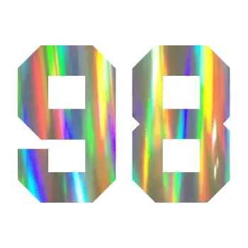 Polep vozidla Startovní číslo 98 (93 - Holografická) SAMOLEPKA NA AUTO, NÁLEPKA, FÓLIE, POLEP, TUNING, VLASTNÍ TEXT, TISK, AUTOSAMOLEPKY.cz, POLEPY, OBRÁZEK, LOGO, 3D STICKERS