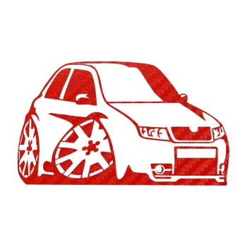 Polep vozidla SAMOLEPKA Škoda Fabia RS 002 karikatura pravá (53 - 3D karbon červený) NA AUTO, NÁLEPKA, FÓLIE, POLEP, TUNING, VLASTNÍ TEXT, TISK, AUTOSAMOLEPKY.cz, POLEPY, OBRÁZEK, LOGO, SAMOLEPKY