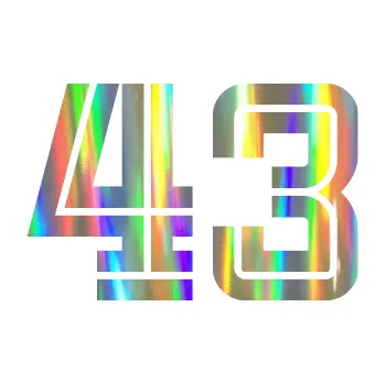 Polep vozidla Startovní číslo 43 typ 7 (93 - Holografická) SAMOLEPKA NA AUTO, NÁLEPKA, FÓLIE, POLEP, TUNING, VLASTNÍ TEXT, TISK, AUTOSAMOLEPKY.cz, POLEPY, OBRÁZEK, LOGO, 3D STICKERS