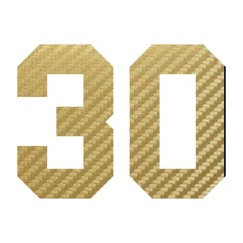 Polep vozidla Startovní číslo 30 (59 - 3D karbon zlatý) SAMOLEPKA NA AUTO, NÁLEPKA, FÓLIE, POLEP, TUNING, VLASTNÍ TEXT, TISK, AUTOSAMOLEPKY.cz, POLEPY, OBRÁZEK, LOGO, 3D STICKERS