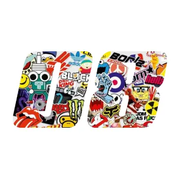 Polep vozidla Startovní číslo 08 typ 6 (83 - Sticker bomb) SAMOLEPKA NA AUTO, NÁLEPKA, FÓLIE, POLEP, TUNING, VLASTNÍ TEXT, TISK, AUTOSAMOLEPKY.cz, POLEPY, OBRÁZEK, LOGO, 3D STICKERS