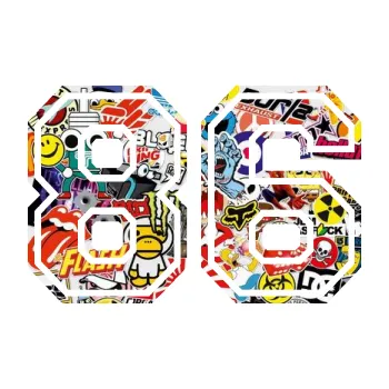 Polep vozidla Startovní číslo 86 typ 4 (83 - Sticker bomb) SAMOLEPKA NA AUTO, NÁLEPKA, FÓLIE, POLEP, TUNING, VLASTNÍ TEXT, TISK, AUTOSAMOLEPKY.cz, POLEPY, OBRÁZEK, LOGO, 3D STICKERS