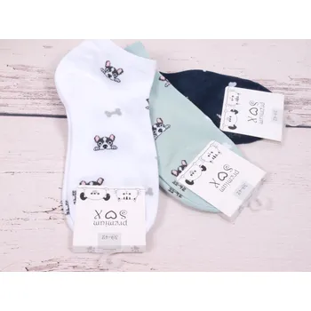 Dámské ponožky CNB BERLIN SADA 3 PÁRY ponožky DE 36390 nízké kotníkové bílé zelenkavé a tm. modré s pejsky 3ks velikosti ponožek: 26-28 (EUR vel. 39-42)