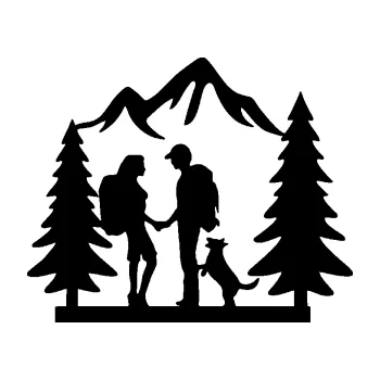 Samolepící dekorace SAMOLEPKA Zamilovaná turistika 001 levá výlet s pejskem (01 - černá) NA AUTO, NÁLEPKA, FÓLIE, POLEP, TUNING, VLASTNÍ TEXT, TISK, AUTOSAMOLEPKY.cz, POLEPY, OBRÁZEK, LOGO, SAMOLEPKY