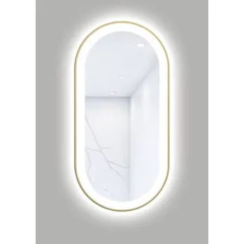 Zrcadlo Oválné LED zrcadlo do koupelny s osvětlením OVAL LINE PREMIUM 100 x 50 cm v zlatém rámu